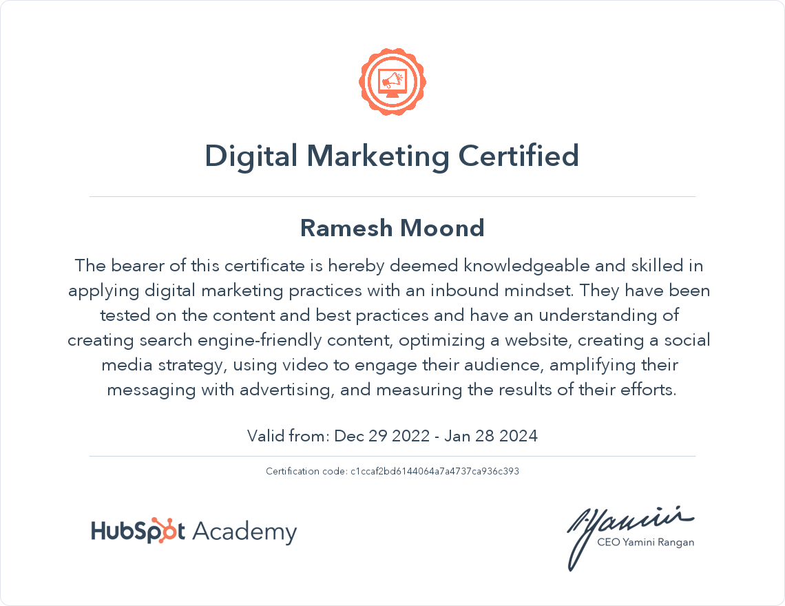 Digital Marketing Certification - HubSpot Academy